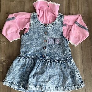 Vintage Little Levis Outfit Denim Jumper Dress Pink Shirt Acid Wash Girl 3T Jean